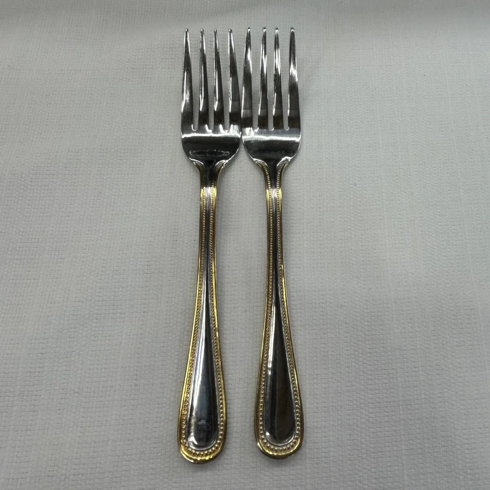 2 pc International Silver Royal Bead Gold Salad Forks 6.5